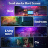 A collection of scenes projected onto various surfaces including a desk, bedroom, living room, and car interior.