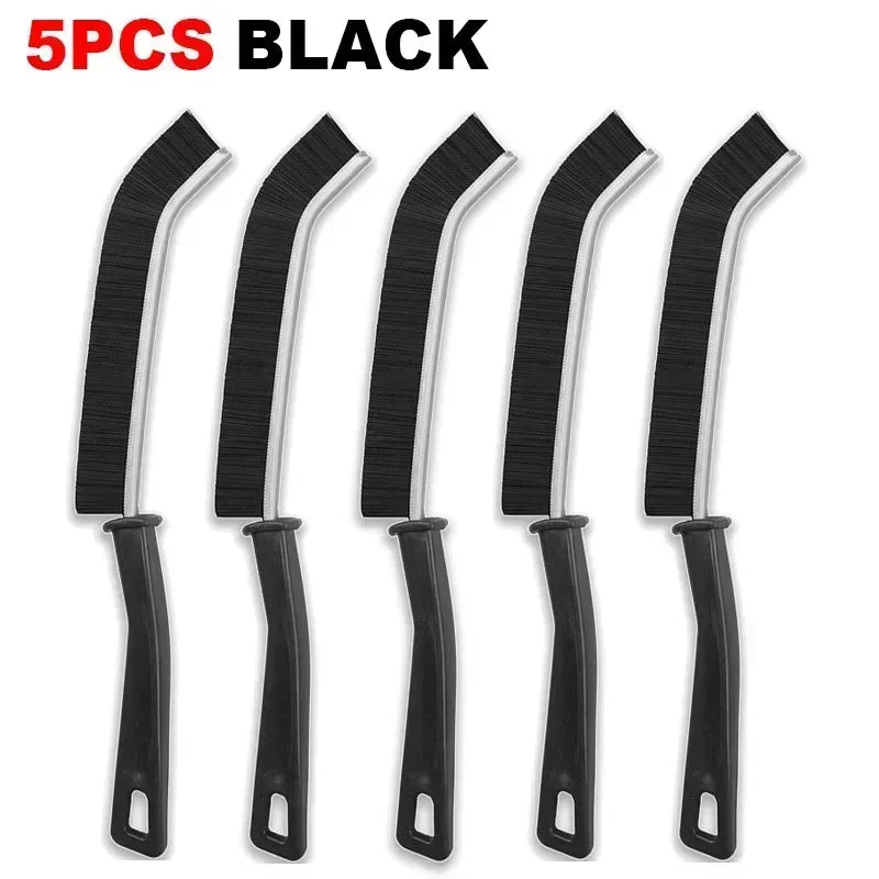 Five black durable hard-bristle crevice cleaning brushes shown individually.