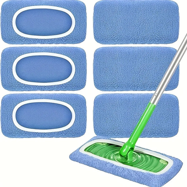 Reusable multi-surface cleaning pads in blue and green with a cleaning tool