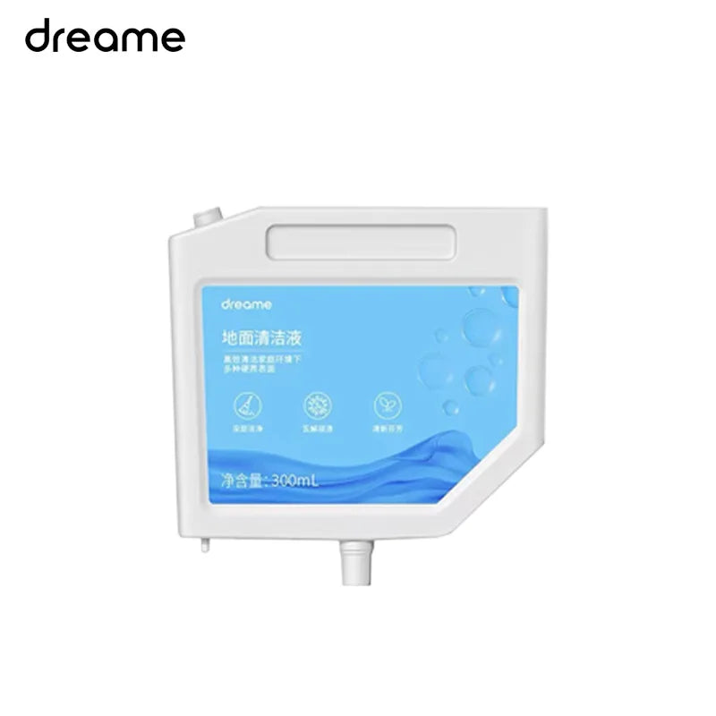 A white Dreame robot vacuum replacement parts kit with a display screen and a liquid dispenser.