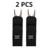 Two black adjustable buckleless belts for men displayed side by side.
