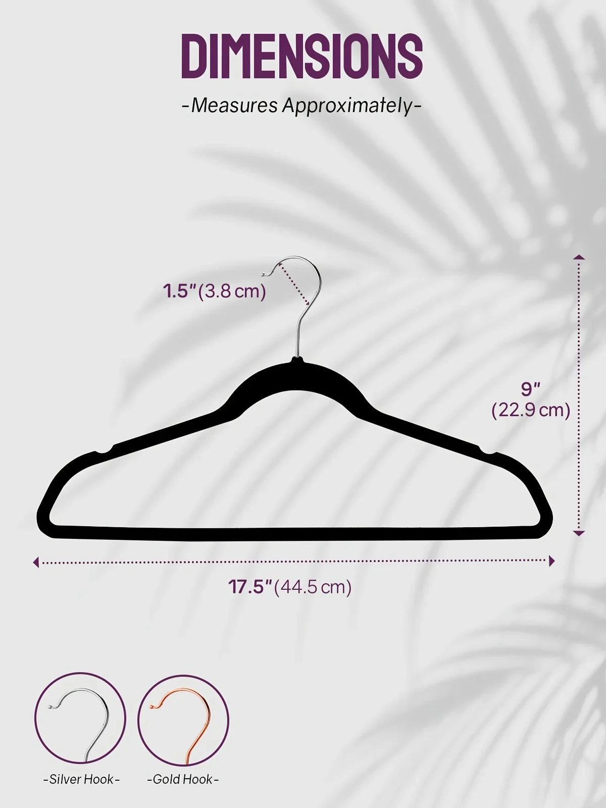 Diagram showing the dimensions of a hanger, including hook lengths and overall size.