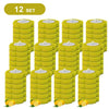 A set of twelve yellow disappearing toilet brushes with long handles and citrus fruits.