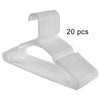 A set of twenty white plastic clothes hangers with ribbed design.