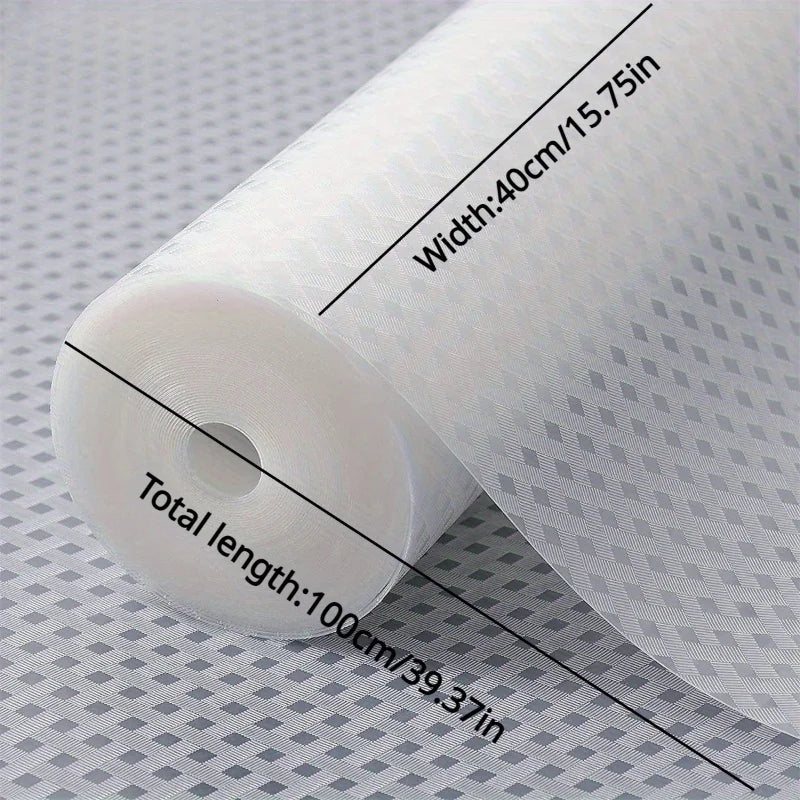 Roll of white reusable shelf liner with dimensions 40cm wide and 100cm long