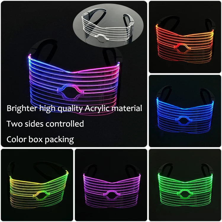 A set of bright LED light up acrylic glasses in various colors packaged in a box.