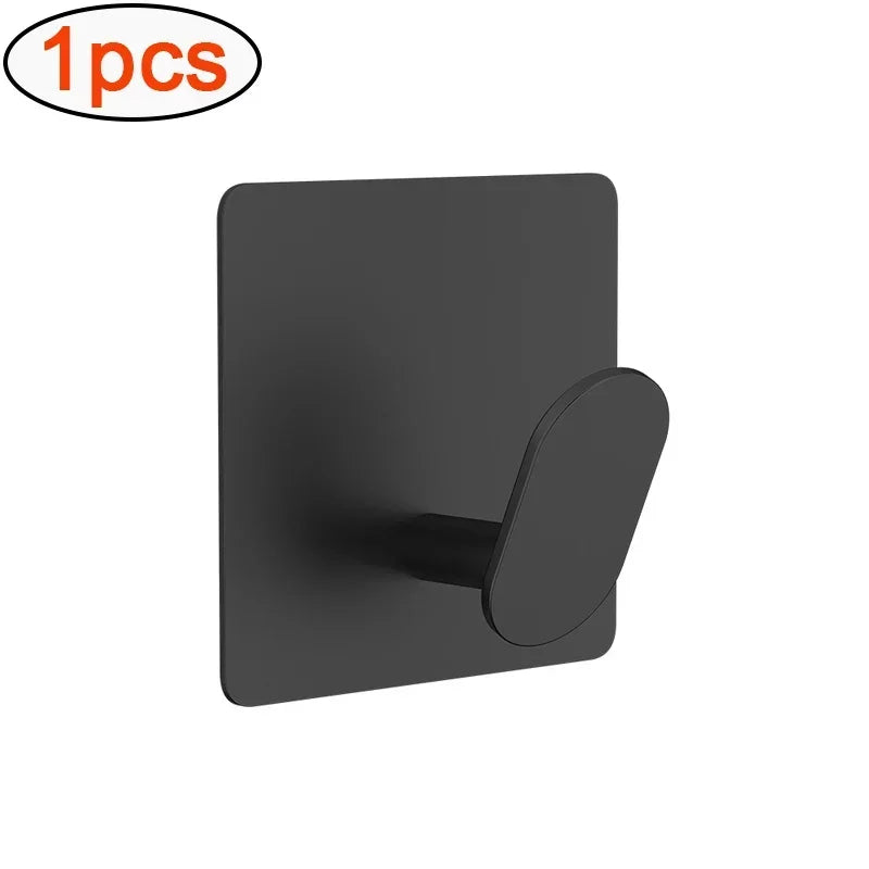 A single black stainless steel adhesive hook.