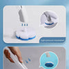 A reusable toilet cleaning brush kit showing light pressure installation and a push mechanism to change the head.