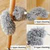 Extendable microfiber duster with bendable head shown in L-type and O-type cleaning configurations