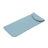 A light blue PU leather eyewear case or glasses bag with a flap closure.