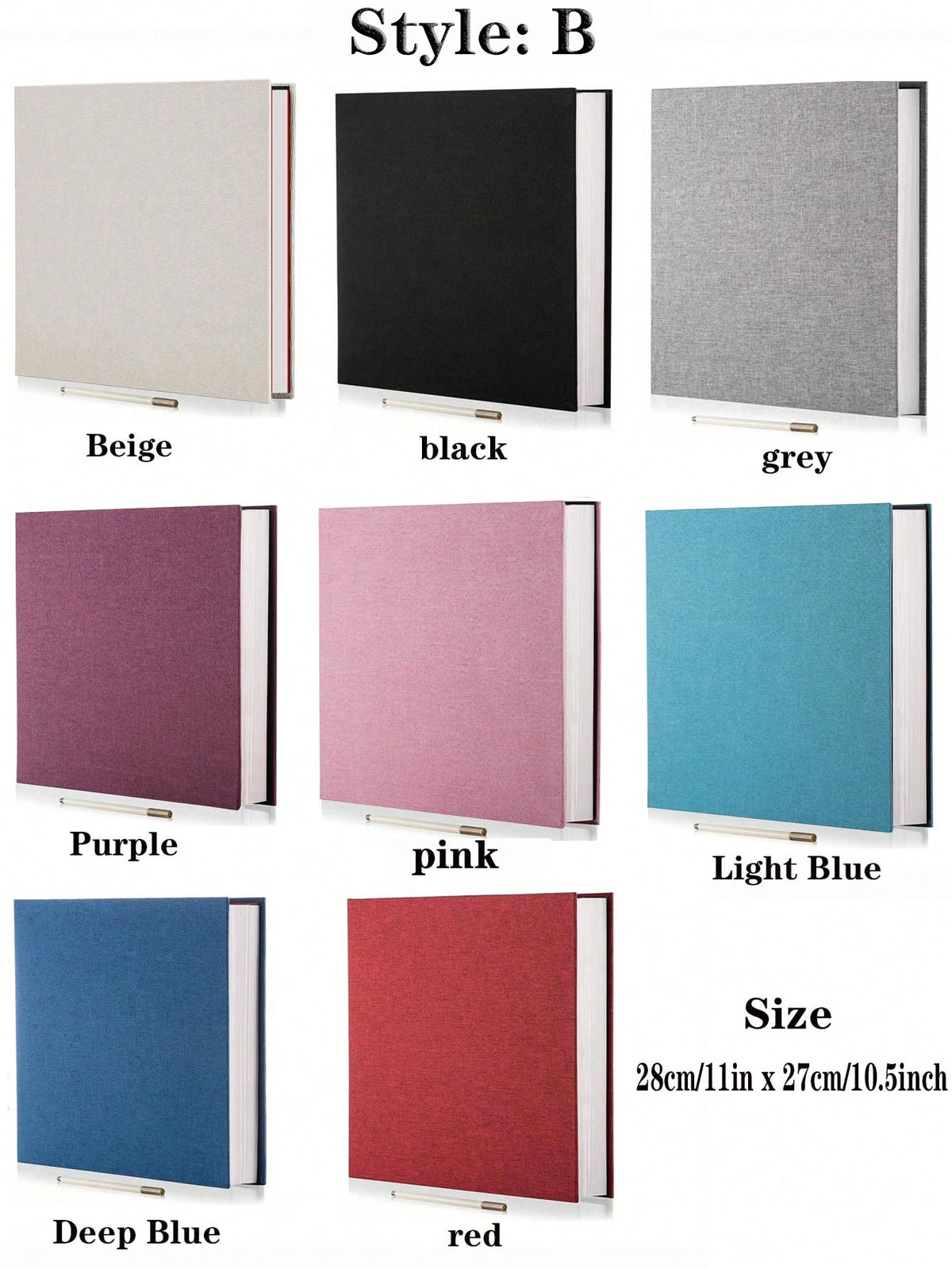 Anzeige von leinenbasierten, selbstklebenden Fotoalbum in verschiedenen Farben wie Beige, Schwarz, Grau, Lila, Pink, Hell...