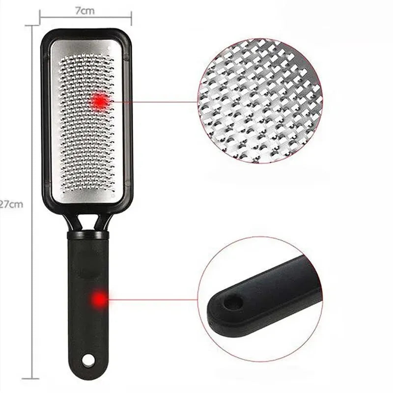 A black professional foot file and callus remover tool with a textured surface and a rubber tip.
