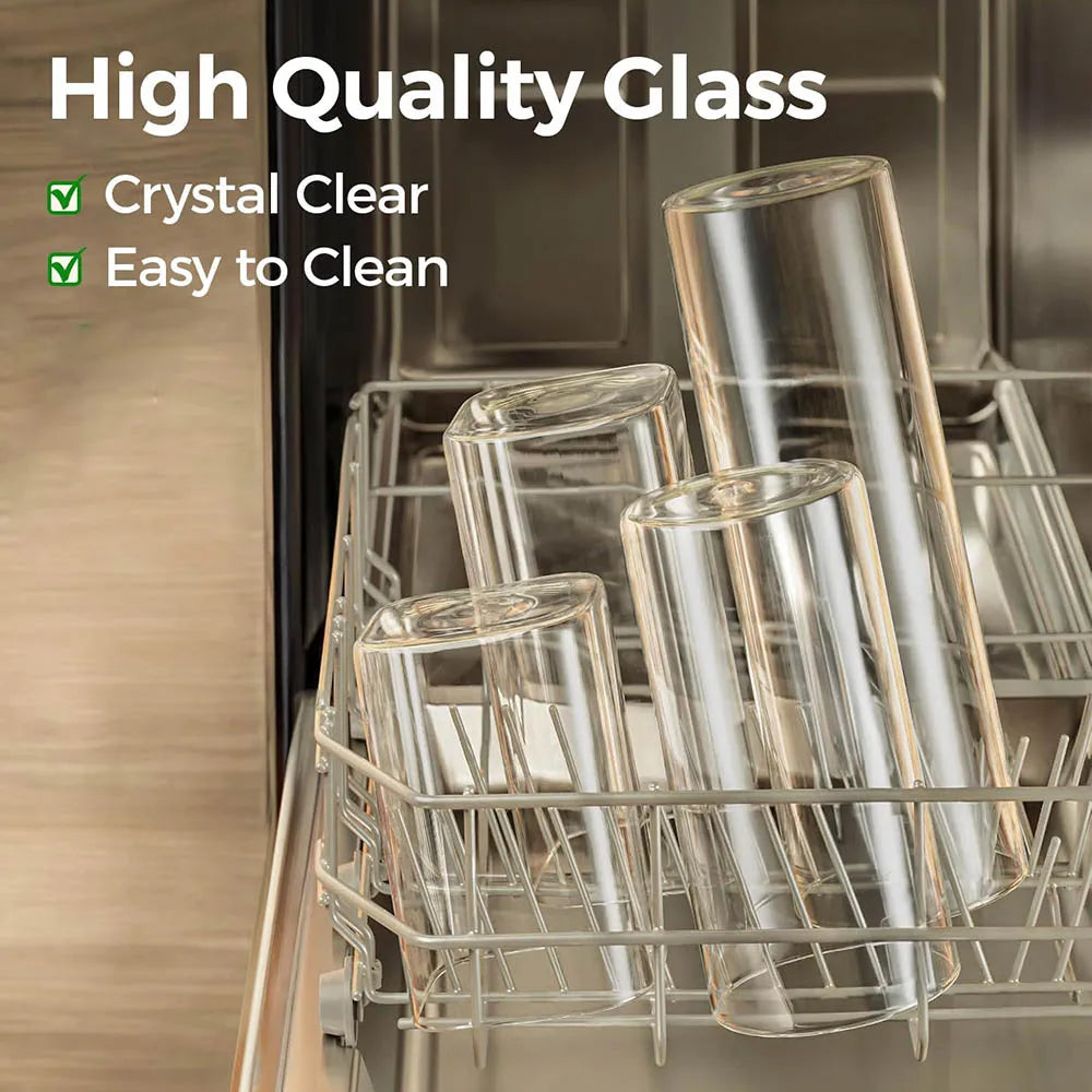 Clear glass storage canisters with lids are visible in a metal rack.