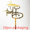 Gold acrylic birthday cake toppers featuring the words Happy Birthday