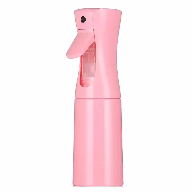 A pink refillable 200ml continuous mist spray bottle with a hinged cap.