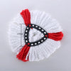 White and red replacement mop head pads with a black ring detail.