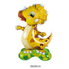 A yellow cartoon animal foil balloon shaped like a lion cub with a green leaf base.