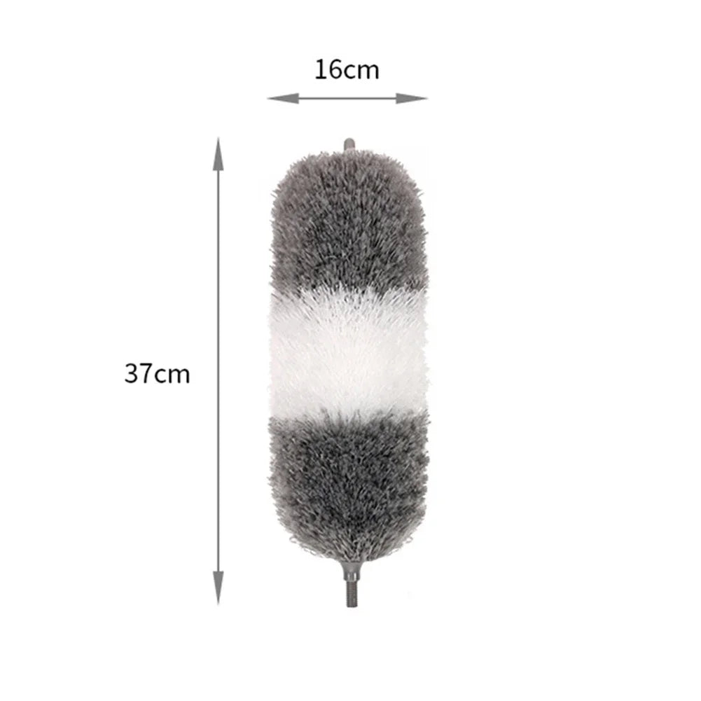 A gray and white extendable microfiber duster set with a 16cm length and 37cm total height.