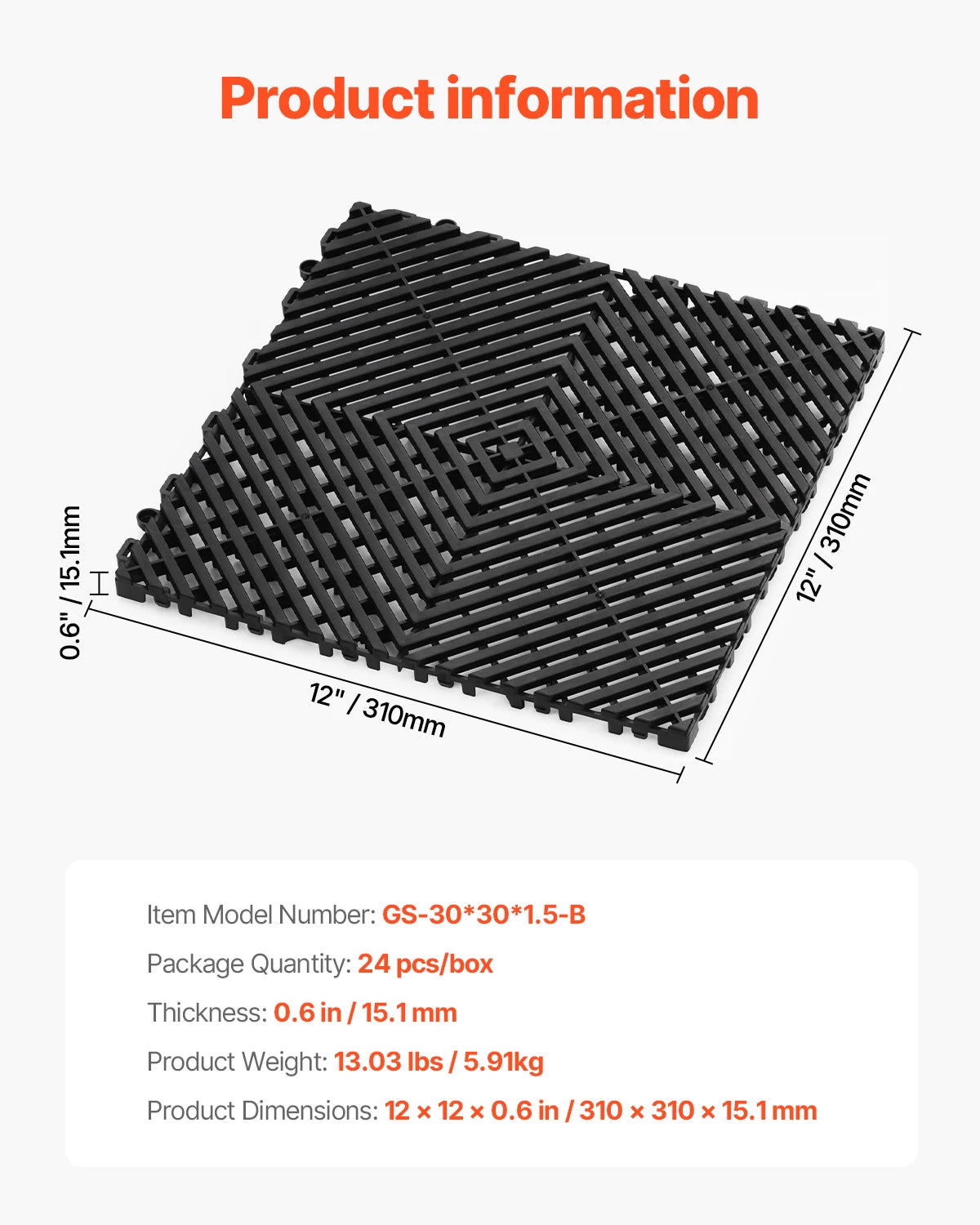 A black interlocking drainage mat with a geometric pattern shown from the side.