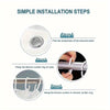 Simple installation steps showing how to hang a shower curtain ring on a pole and attach the shower curtain.
