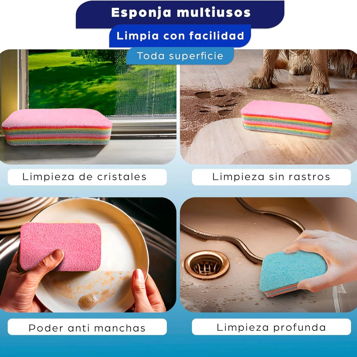 A collection of colorful reusable PVA sponges used for cleaning various surfaces like glass, floors, and dishes.