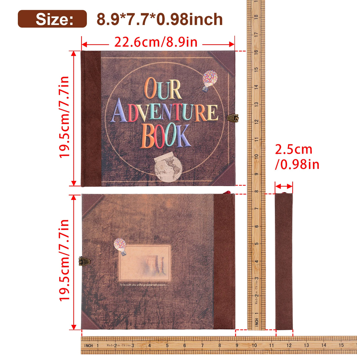 Braunes handgemachtes Scrapbook-Fotoalbum mit dem Titel "Our Adventure Book"