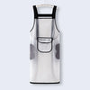 A white waterproof transparent kitchen apron with black straps and pockets.