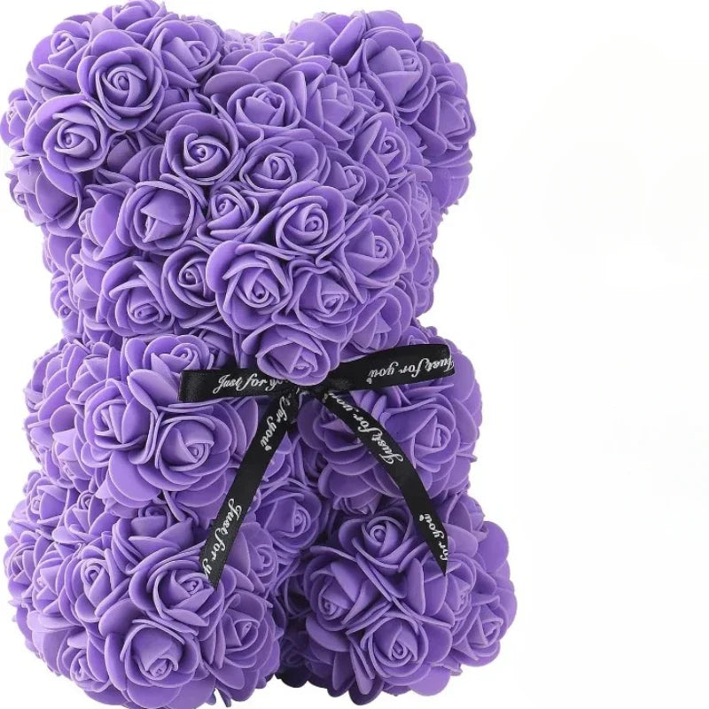 A fluffy purple rose teddy bear made of fabric for special occasions