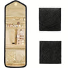 A foldable waterproof jewelry organizer bag shown open and closed in black and beige tones.