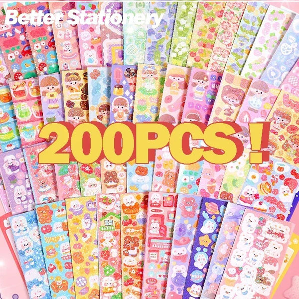 A colorful assortment of 200 pieces of kawaii DIY stickers for crafting and decoration