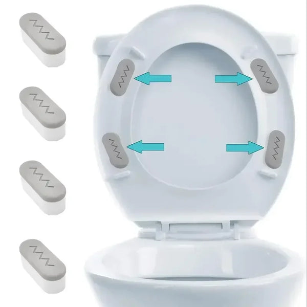 White toilet seat with protective pads visible inside the bowl area.