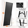 A black full body standing wall mirror with two-side hooks and a support hinge for hanging.
