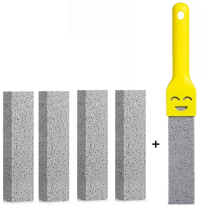 A set of natural pumice cleaning sticks in gray and yellow for limescale removal.