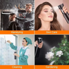 A collage showing various uses of a multi-functional handheld spray bottle for hairstyling, skin care, cleaning, and gardenin