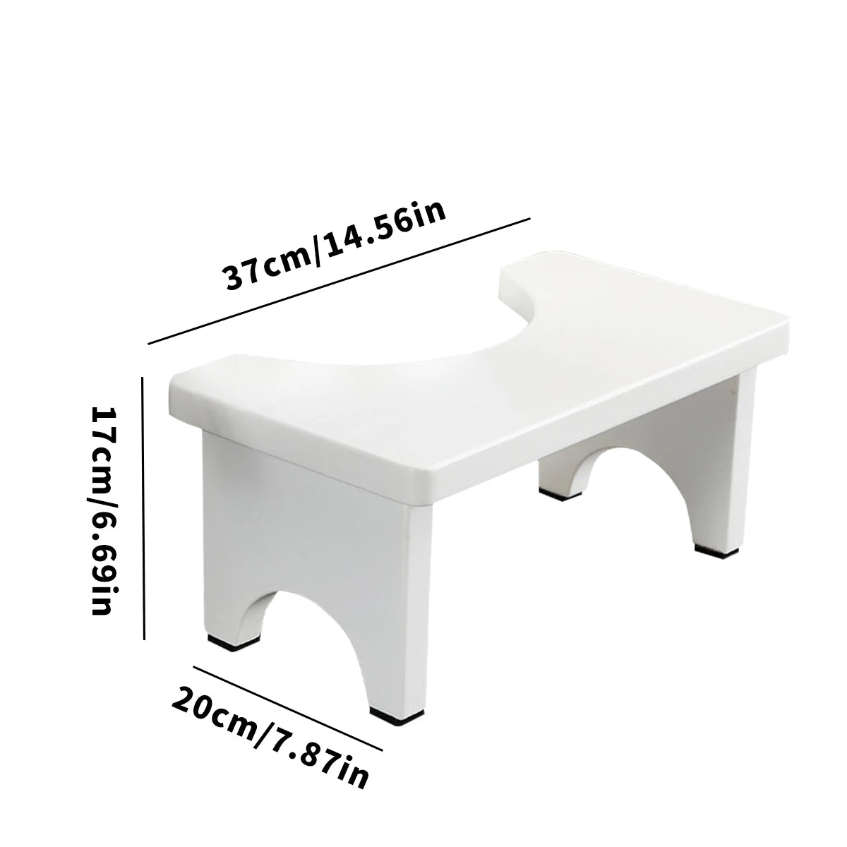 White portable bamboo toilet squat stool with dimensions 37cm long and 17cm high.