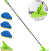 A set of telescopic triangle cleaning brushes in green and blue for various cleaning tasks.
