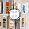 Wall mounted hat organizer showing various colored hats displayed on a vertical rack in a closet or wardrobe.