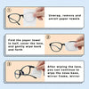Instructions for unwrapping, folding, and using disposable paper towels to clean eyeglasses.