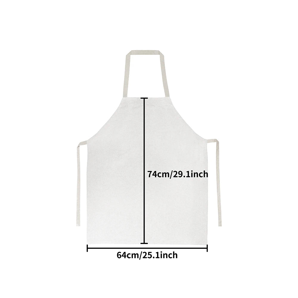 White kitchen apron with light beige straps and a leopard print pattern.