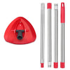 A set of adjustable spin mop replacement rods with red and silver components.