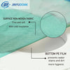 Close-up of a green non-woven fabric toilet seat cover with a bottom PE film for hygiene and water resistance.