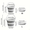 Two sizes of foldable plastic buckets with arc handles, labeled M and L.