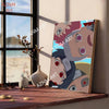 A framed canvas art poster featuring abstract portraits of people with vibrant skin tones and expressive eyes.