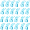 A set of light blue space-saving hanger connector hooks for closet organization.
