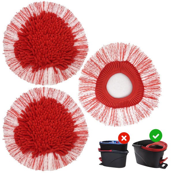 Drei Ersatz-Wring-Moppköpfe für den O-Cedar EasyWring Mopp in rot-weißen Fasern.