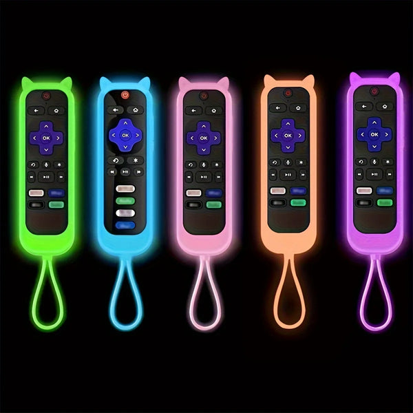 Five glow-in-the-dark remote covers shaped like cat ears in various colors.