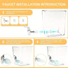 Diagram showing the installation of a faucet into a plastic container using silicone rings and plastic nuts.