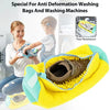 Yellow mesh shoe wash bag with zipper shown next to a woman and child for anti deformation washing