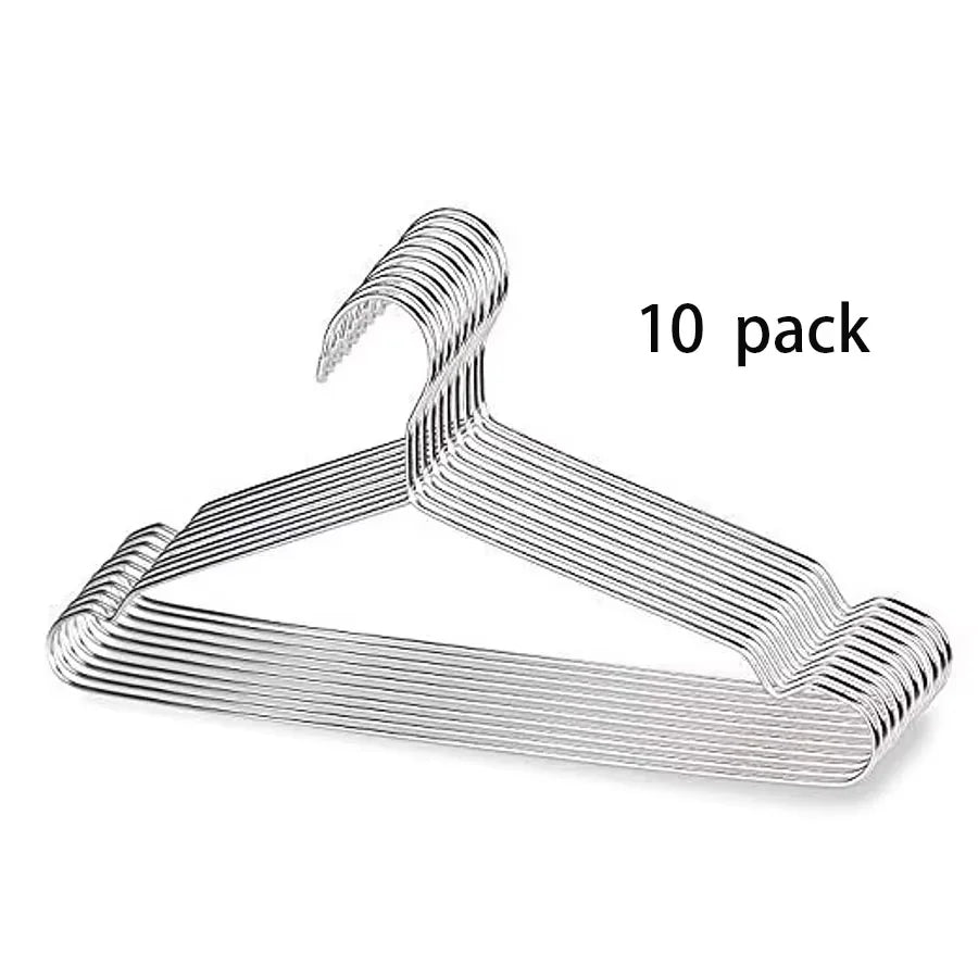 Ten pack of silver metal clothes hangers.