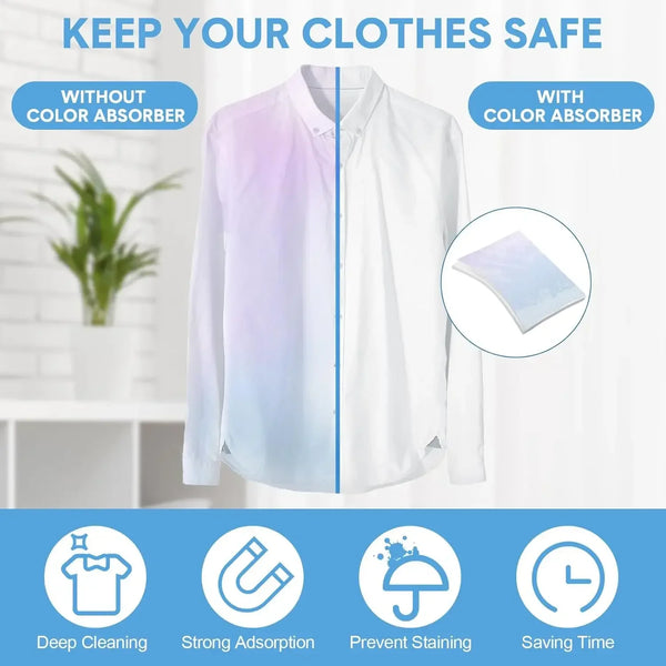 A white shirt demonstrating the difference between clothes without a color absorber and with a color absorber.